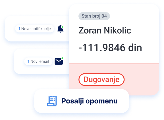 SMS i email obaveštenja stanarima u aplikaciji Troškovi